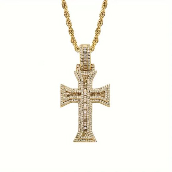 Mens 2ct Diamond 14K Gold Cross Necklace 24
